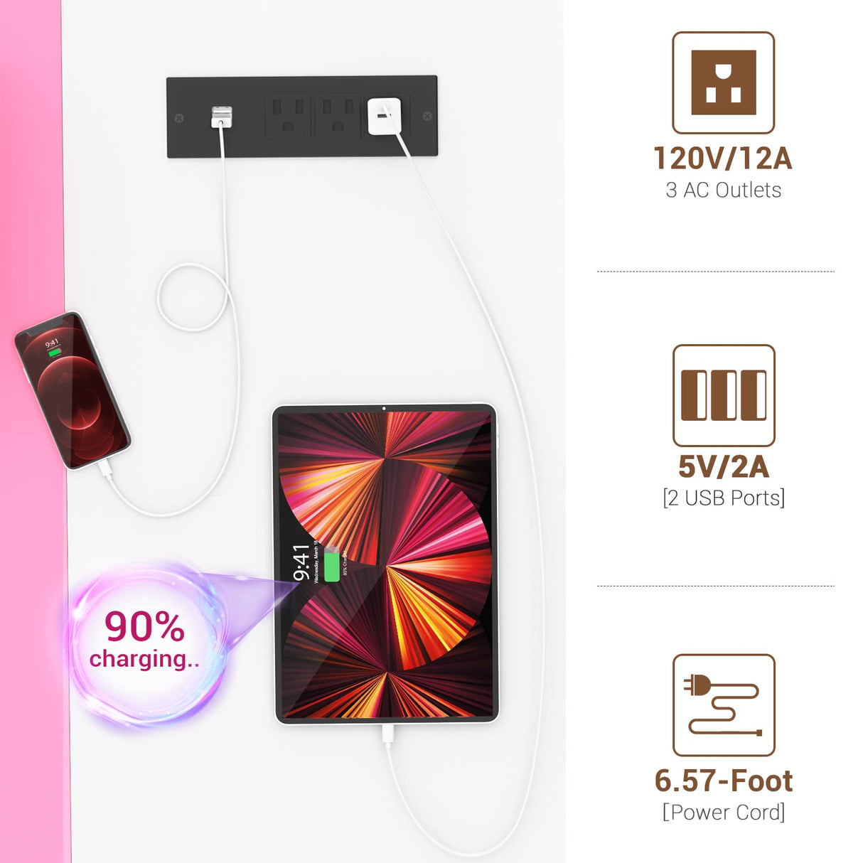 armocity Computer Desk with LED Lights, 55 Inch Desk with Power Outlet and USB, Reversible Large Desk with Moveable Monitor Stand, 55.2'' Gaming PC Table for Home Office, Workstation, Pink and White armocity