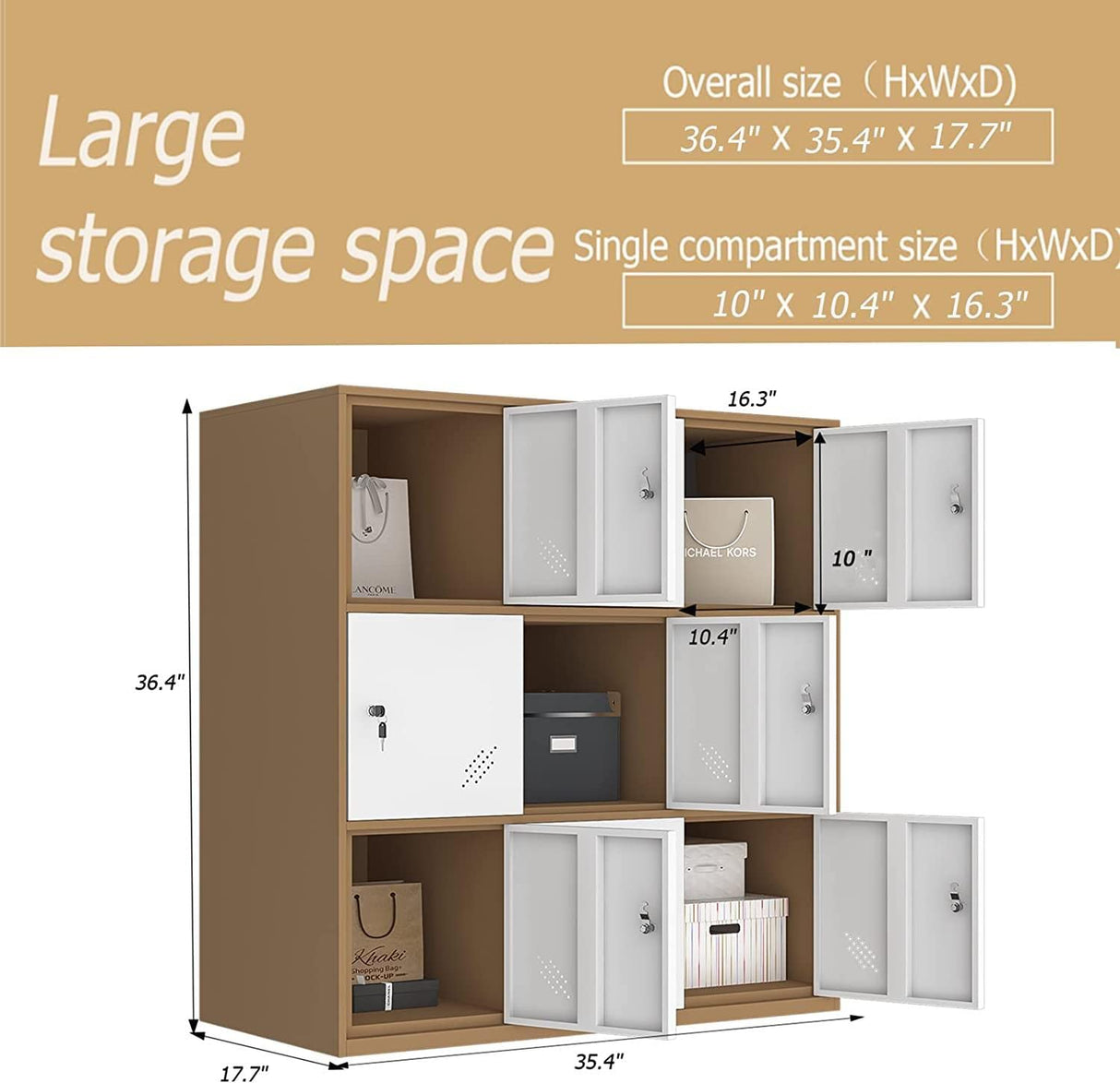 9 Door Metal Locker, Office Cabinet Locker,Living Room and School Locker Organizer,Home Locker Organizer storage for Kids,Bedroom and office storage cabinet with doors and lock for cloth white MECOLOR
