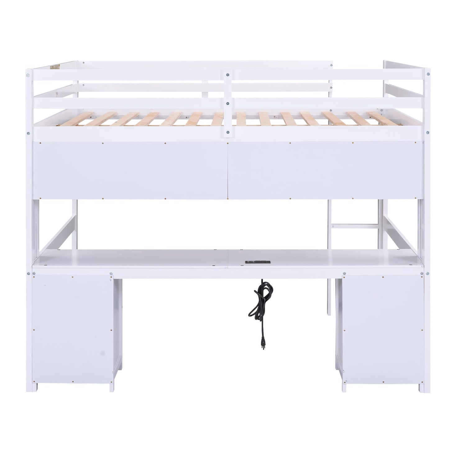 SOFTSEA Full Size Loft Bed with Desk, Drawers, and Storage in White - WoodArtSupply