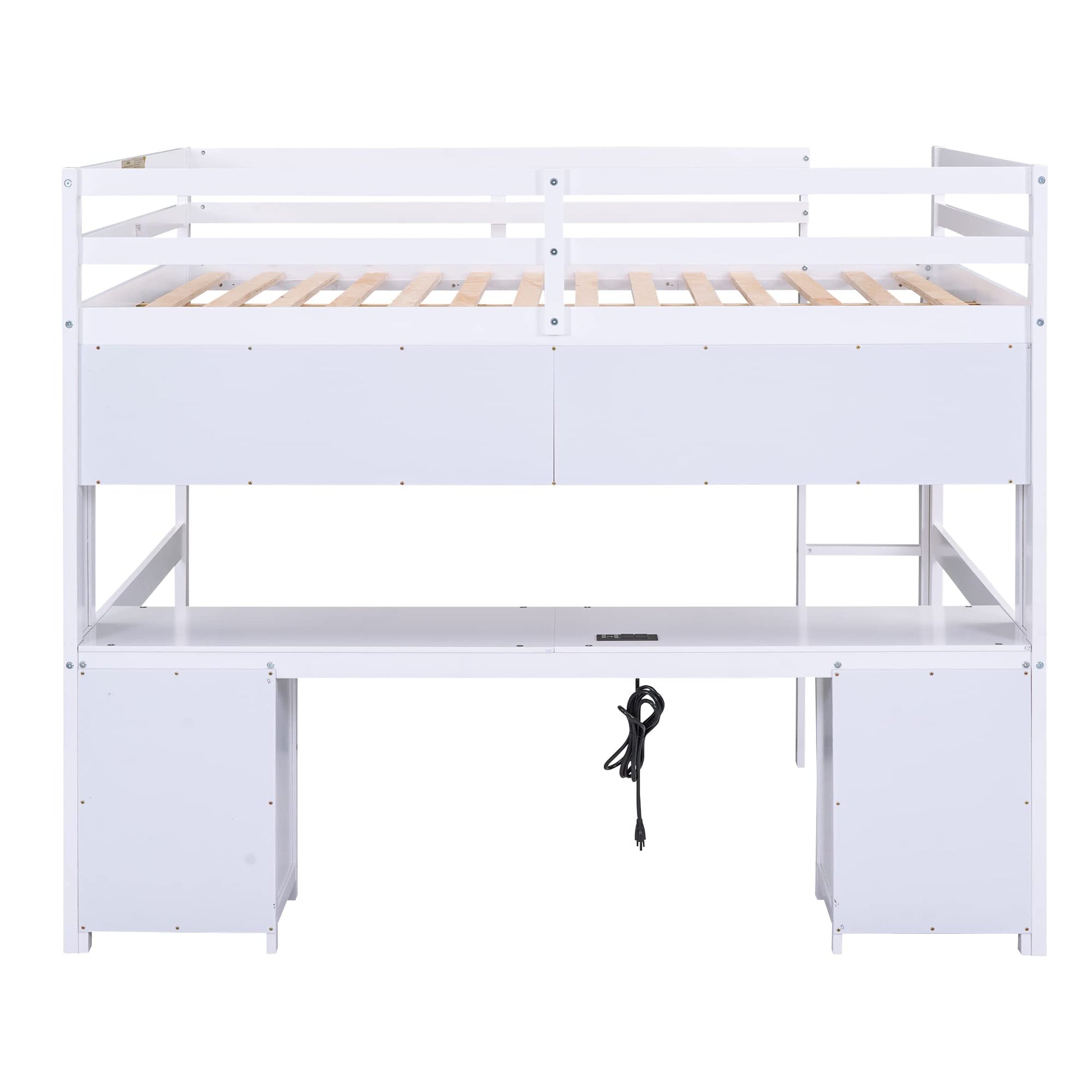 SOFTSEA Full Size Loft Bed with Desk, Drawers, and Storage in White - WoodArtSupply