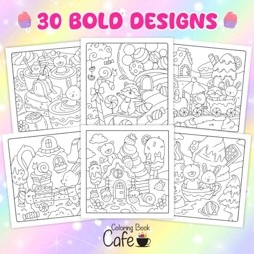 Cozy Delights: Cute Coloring Book for Adults and Teens Featuring Adorable Animal Characters, Candyland Adventures, Chocolate Mountains, and Cozy Hygge Delights! WoodArtSupply