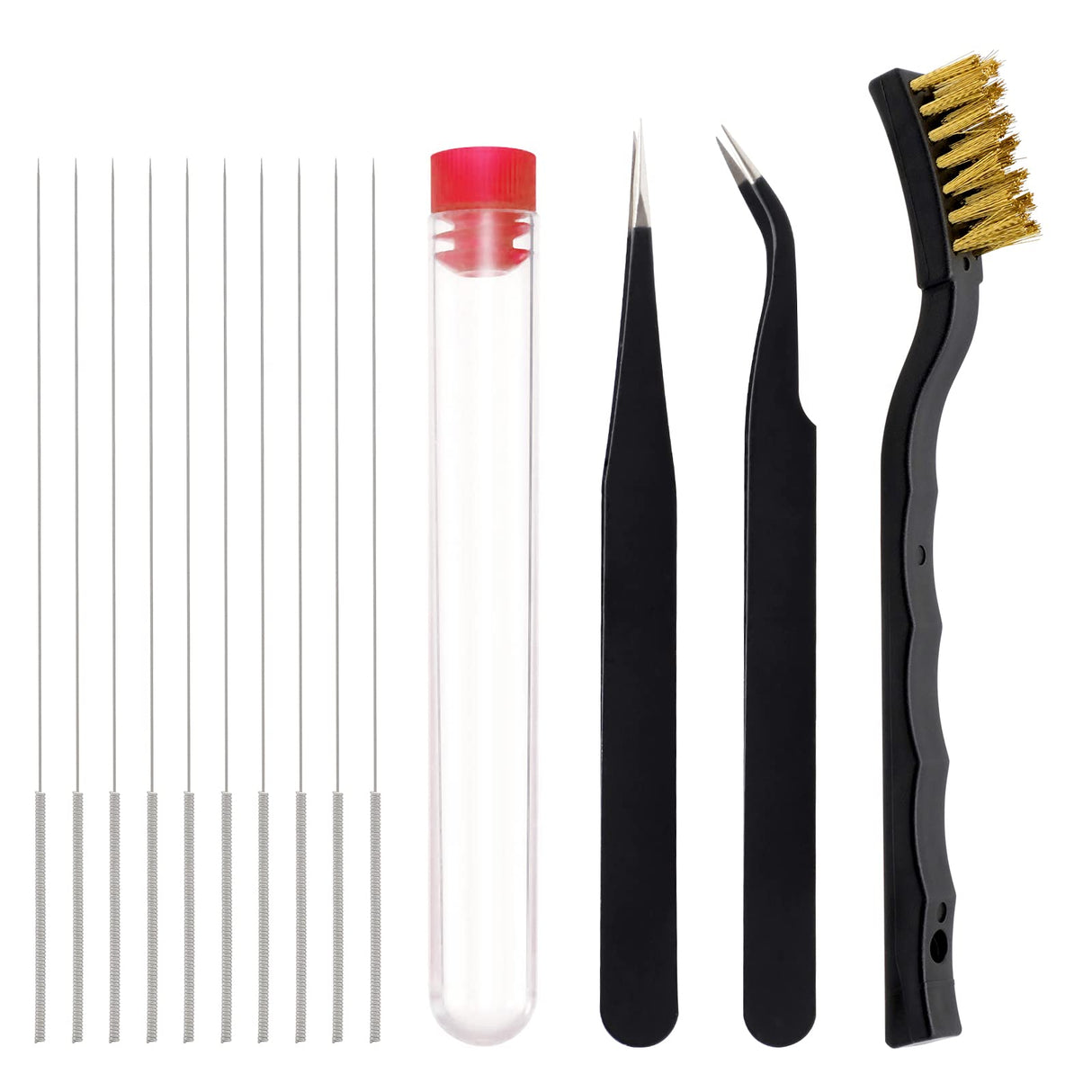 3D Printer Nozzle Cleaning Kit - 13 Pieces 3D Print Nozzle Cleaner Tools 0.4mm Cleaning Needles and Tweezers with Copper Wire Brush FENGWANGLI