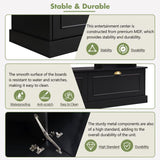 JIJIWANG Large Wall Unit Entertainment Center with Bookshelves for TVs Up to 78'', Modern TV Console with Cabinets and Open Shelves, 4-in-1 TV Stand with Golden Handles, Black, 104.2''W*81.2''H JIJIWANG