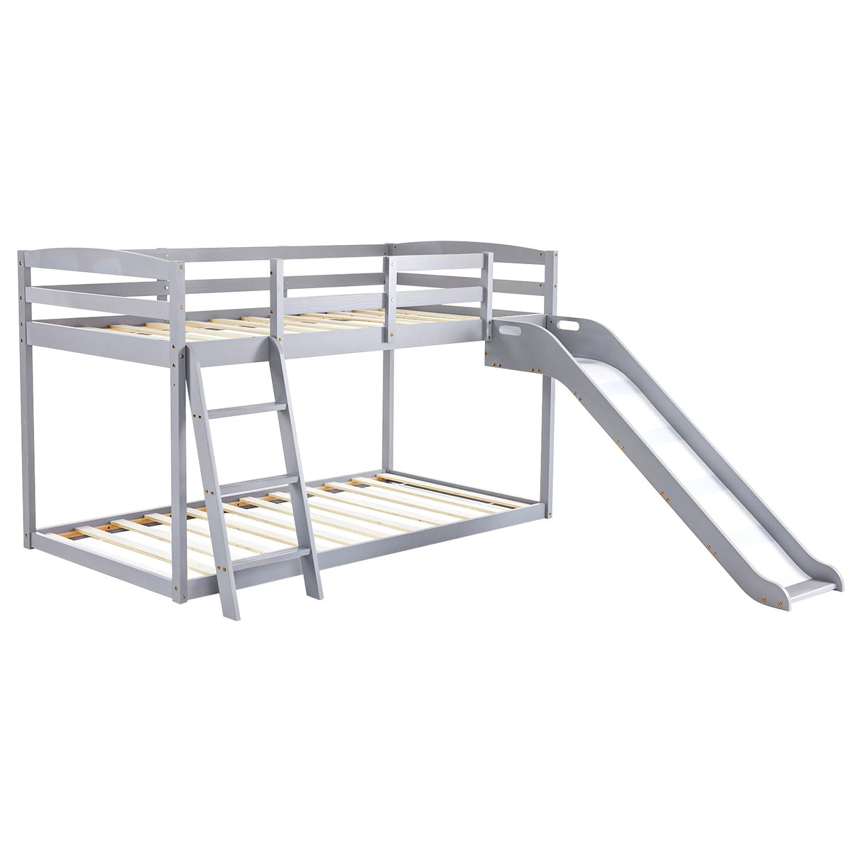 JOYMOR Bunk Bed with Curved Slide, Bunk Bed Twin Over Twin, Toddler Bunk Bed with Slide and Angled Ladder, Solid Pine Wood Slide Bed,14" Safety Guardrail, Anti-Slip Steps JOYMOR