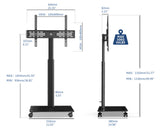 FITUEYES Mobile TV Stand with Wheels for 32-60 65Inch TV Screen, Rolling TV Floor Stand with Mount, TV Cart with Black Tempered Glass Base & Wire Management, Holds 66 lbs FITUEYES