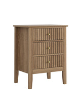 Apetaccat Fluted Nightstand, Farmhouse Night Stand with 3 Drawers, Mid Century Modern Side Accent Table,Bedside End Table for Bedroom, Living Room, Natural Apetaccat