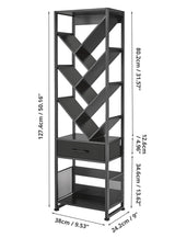 ZEXVIDA Bookshelf with Drawer,10 Tier Tree Bookcase Retro Floor Standing Bookshelves,Tall Wood Bookcases with Cabinet Storage Organizer for Living Room, Bedroom & Home Office, Black ZEXVIDA