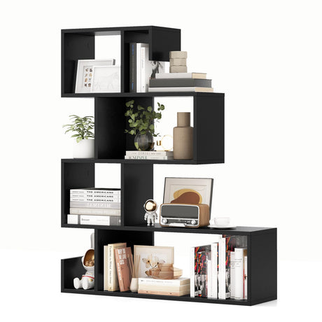 Giantex 5-Tier S-Shaped Bookshelf, Geometric Bookcase w/Open Cubes, Modern Decorative Display Shelf w/Anti-Toppling Kits, Freestanding Storage Rack for Living Room, Study, Home, Office, Black Giantex
