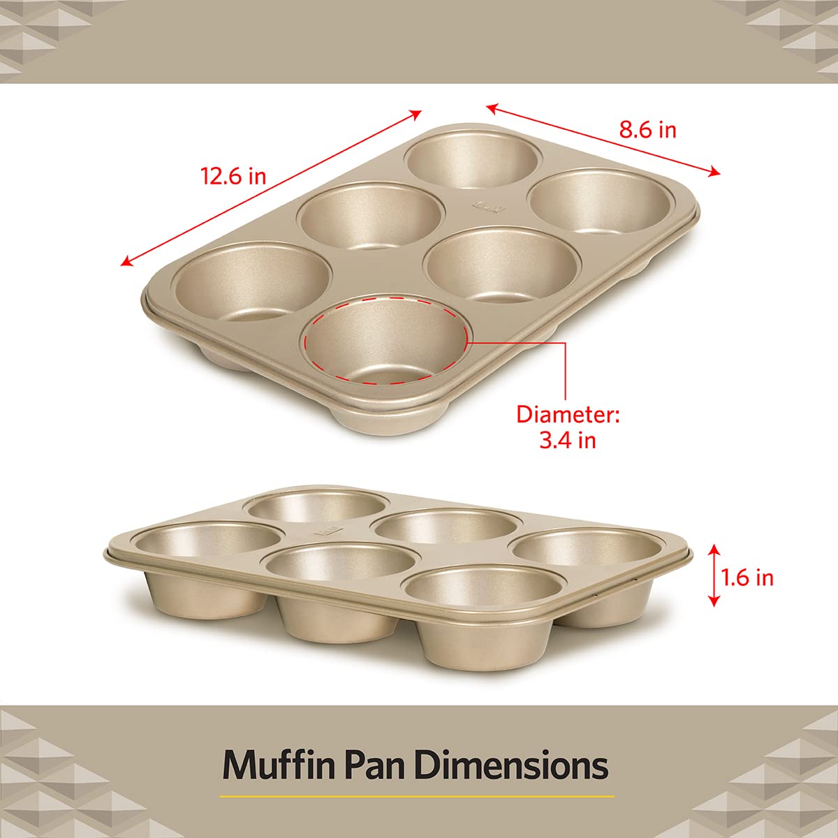 Glad Jumbo Muffin Pan Nonstick - Heavy Duty Metal Cupcake Tin with Large Baking Cups, Jumbo 6-Cup