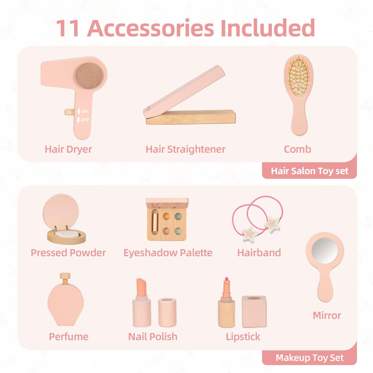 OOOK Kids Vanity Table and Chair Set, Pink Girls Vanity with 11 Pcs Accessories, Enough for Real and Pretend Makeup, Toddler Vanity for 3 Year Old and Up as Ideal Gift OOOK