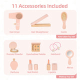 OOOK Kids Vanity Table and Chair Set, Pink Girls Vanity with 11 Pcs Accessories, Enough for Real and Pretend Makeup, Toddler Vanity for 3 Year Old and Up as Ideal Gift OOOK