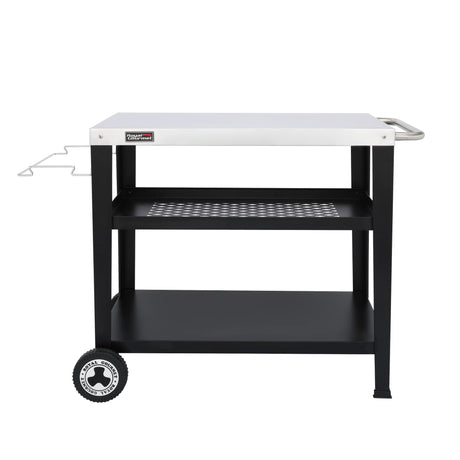 Royal Gourmet PC3404S Rolling Dining Table with Trash Bag Holder, Outdoor Garden Patio BBQ Kitchen Food Prep Table Cart, 34"L x 20"W Stainless Steel Tabletop, Silver & Black Royal Gourmet