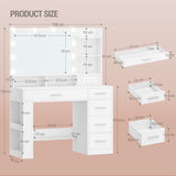 HILINSIE Vanity Desk with Large HD Mirror, Makeup Vanity with Led Lights, Dressing Table with Power Strip, 6 Storage Shelves, 5 Drawers and Side Open Storage, Simple, White HILINSIE