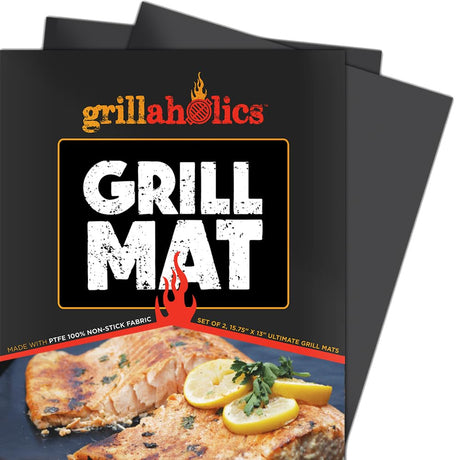 Grillaholics Heavy Duty Grill Mats - Set of 2 BBQ Mats Built to Last - Make Grilling Easier & Keep Grates Looking New - The Perfect Grilling Gift Grillaholics