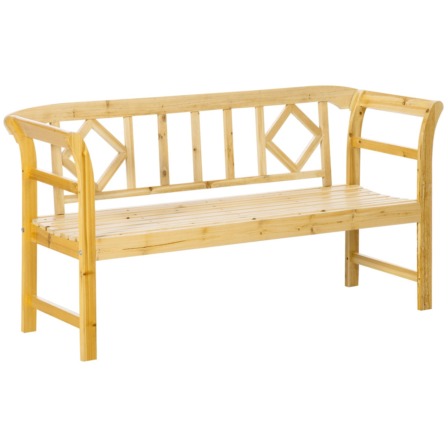 Outsunny Rustic Three-Seat Wooden Patio Bench with Backrest and Armrests - WoodArtSupply