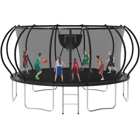 KOFUN 1500LBS 10 12 14 16 FT Tranpoline for Kids and Adults,【Curved Poles Larger Room】 Tranpolines Outdoor with Net, Ladder, Basketball Hoop, ASTM Approval- Easy to Assemble Recreational Tranpoline KOFUN