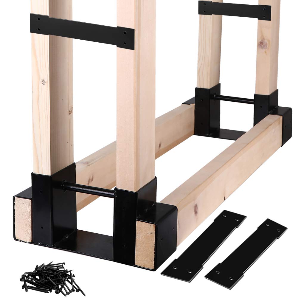 MOFEEZ Outdoor Firewood Log Storage Rack Bracket Kit,Fireplace Wood Storage Holder-Adjustable to Any Length - WoodArtSupply