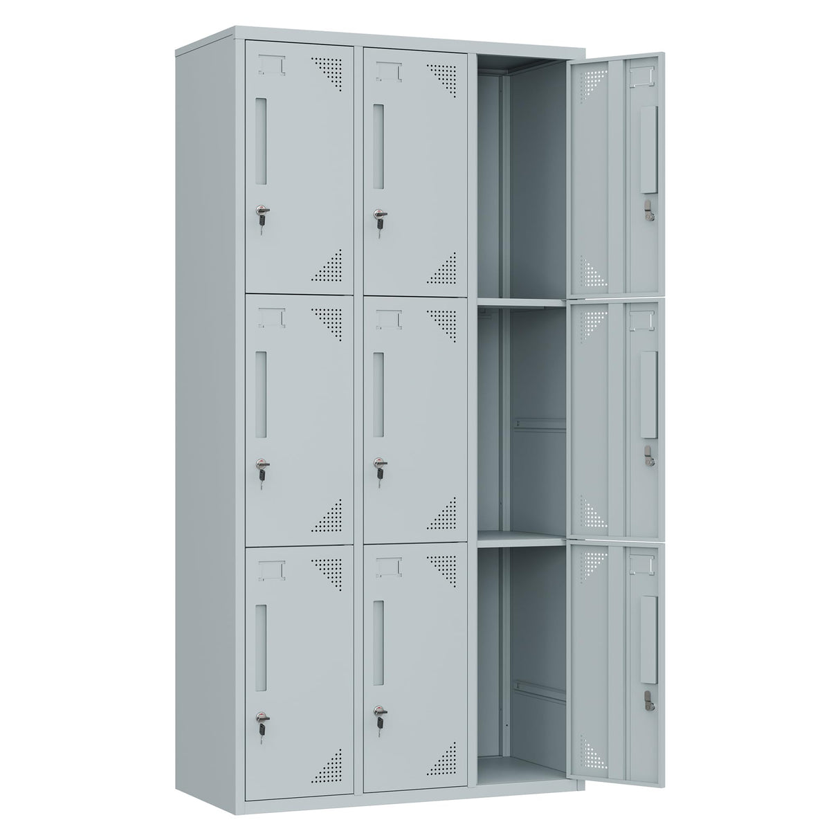 Anxxsu Metal Locker with 9 Doors Employees Locker, Metal Storage Locker with Hooks, 71" Storage Cabinet Lockers for Employees, Home, Office, Gym Requires Assembly (Grey) Anxxsu