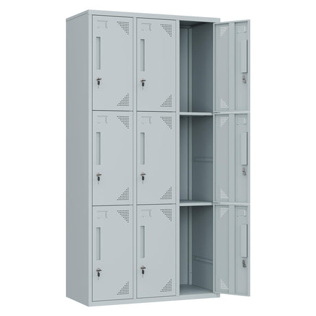 Anxxsu Metal Locker with 9 Doors Employees Locker, Metal Storage Locker with Hooks, 71" Storage Cabinet Lockers for Employees, Home, Office, Gym Requires Assembly (Grey) Anxxsu