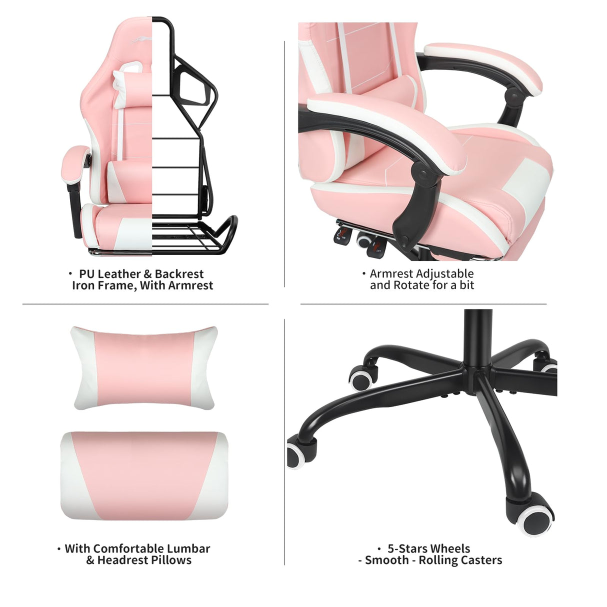 Leopard Gaming Chair with Footrest, Height Adjustable Game Chair with Lumbar Support, Video Gaming Chair for Gaming Room, Living Room and Office - Pink/White Leopard Outdoor Products