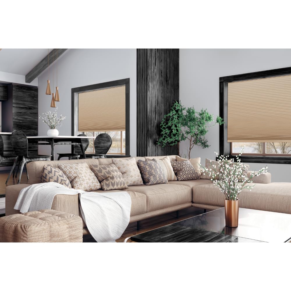 Redi Shade No Tools Easy Lift Trim-at-Home Cordless Pleated Light Blocking Fabric Shade Natural, 30" W x 64" L, (Fits windows 19 in - 30 in) Redi Shade