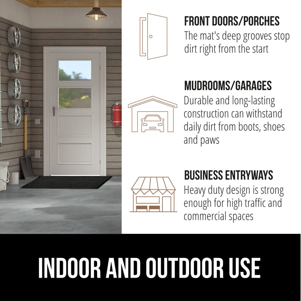 Gorilla Grip Waterproof Heavy Duty Traffic Guard Doormat, Stain and Fade Resistant, Durable Rubber, Low Profile Door Mat, Shoe Scraper, Welcome Mats for Entry, 29x17, Jet Black Gorilla Grip