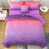 JQinHome Twin Pink Purple Comforter Set, 6 Piece Bed in A Bag 3D Colorful Bedding Set for Girls Kids (1 Comforter,2 Pillowcases,1 Flat Sheet,1 Fitted Sheet,1 Cushion Cover)(Pink Purple) JQinHome