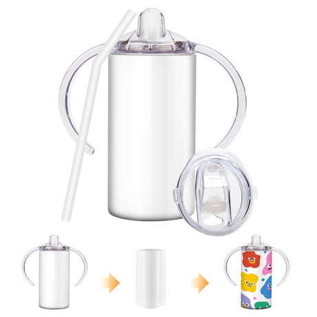 Vermida Sublimation Sippy Cup Blank with Handle, 12oz Stainless steel Sippy Cups, Kids Cups with Straws and Lids Spill Proof Double Wall Vacuum Cups for Children Vermida