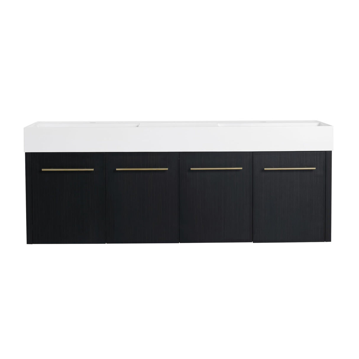 Minheola 60 inch Bathroom Vanity with Sink, Modern Double Sink Bathroom Vanity, Floating Bathroom Vanity with Thick Edged Resin Basin & Soft Close Doors, 60" Wall Mounted Black Bathroom Vanity Cabinet Minheola