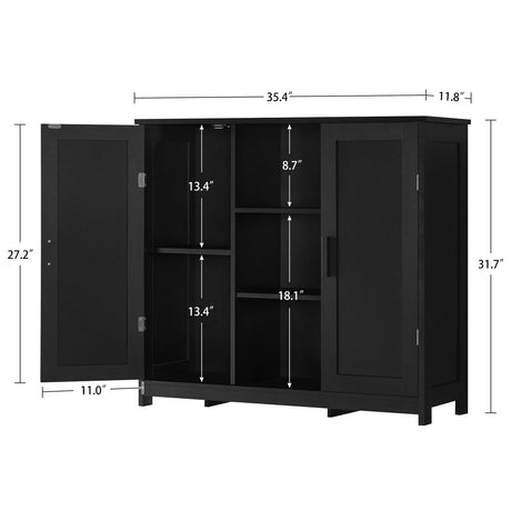 Iwell Storage Cabinet with 2 Doors and 4 Storage Shelves, Bathroom Cabinet, Cupboard for Living Room, Home Office, Entryway, Black Iwell