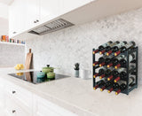 Homevany Bamboo Wine Rack, Sturdy and Durable Wine Storage Cabinet Shelf, Wine Racks Countertop for Pantry - 4 Tiers 16 Bottle Wine Rack Black Homevany