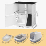 MAHANCRIS Litter Box Enclosure for 2 Cats, Hidden Litter Box Furniture with Scratch Pad, Double Litter Boxes Enclosure, Wooden Cat Washroom, Indoor Cat House End Table, White and Black CWBB3201 MAHANCRIS