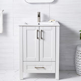 Wenore Home 24 Inch Bathroom Vanity with Sink, Small Bathroom Vanity Sink Set, White Bathroom Vanity Cabinet Combo, Modern Bath Vanity with Single Hole Ceramic Sink Wenore Home