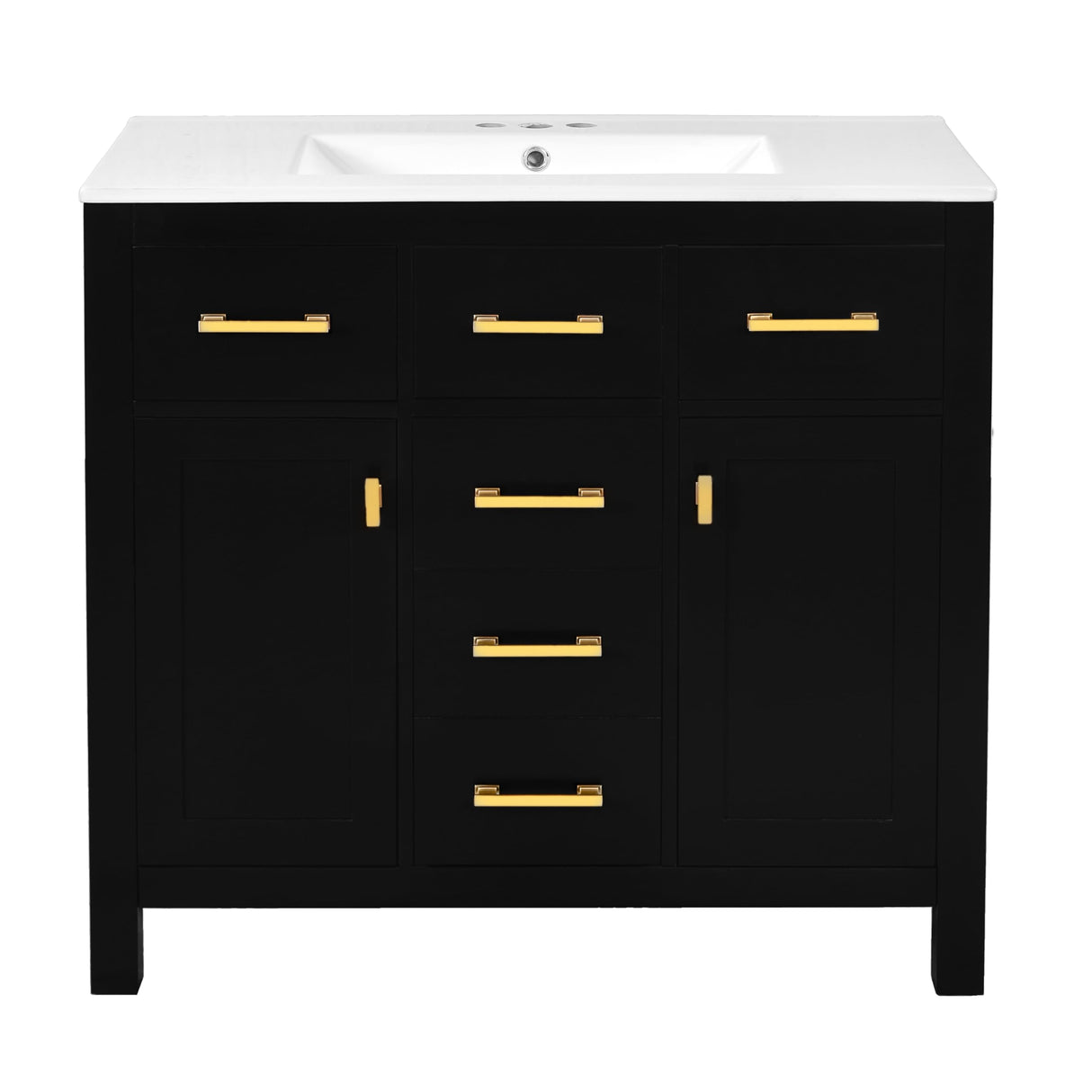 Merax 36" Bathroom Vanity with Sink, Freestanding Modern Bathroom Vanity Cabinet with Sink Top, 4 Drawers and 2 Storage Cabinets, Green Wood Bathroom Vanity Merax