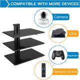 PERLESMITH Floating Wall Mounted Shelf AV Mount Shelf - Holds up to 16.5lbs - DVD DVR Component Shelf with Strengthened Tempered Glass - Perfect for DVD Players, TV Box and Cable Box, PSDSK3 PERLESMITH