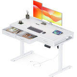 AODK Electric Standing Desk with Drawers, 47 Inch Height Adjustable Small Desk with Power Outlets, Sit Stand Table, Writing Computer Desk for Home, Office, Workstation, White AODK