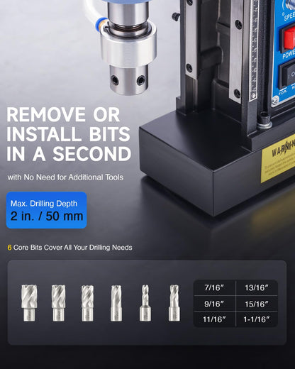 ZELCAN Magnetic Drill Press with 6 Drill Bits, 1550W Mag Drill Press with 2" Dia. 3125 lbf/13900N Mag Force, 650 rpm Power Magnetic Drill with Stepless Speed & Reversible Direction for Metal  - WoodArtSupply