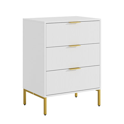 Aienvey Night Stand,Tall Bedside Table with 3-Storage Drawers,White Nightstand,End Table,Bedside Furniture,Side Table with Gold Frame,Fluted Drawer Dresser for Bedroom,Living Room - WoodArtSupply