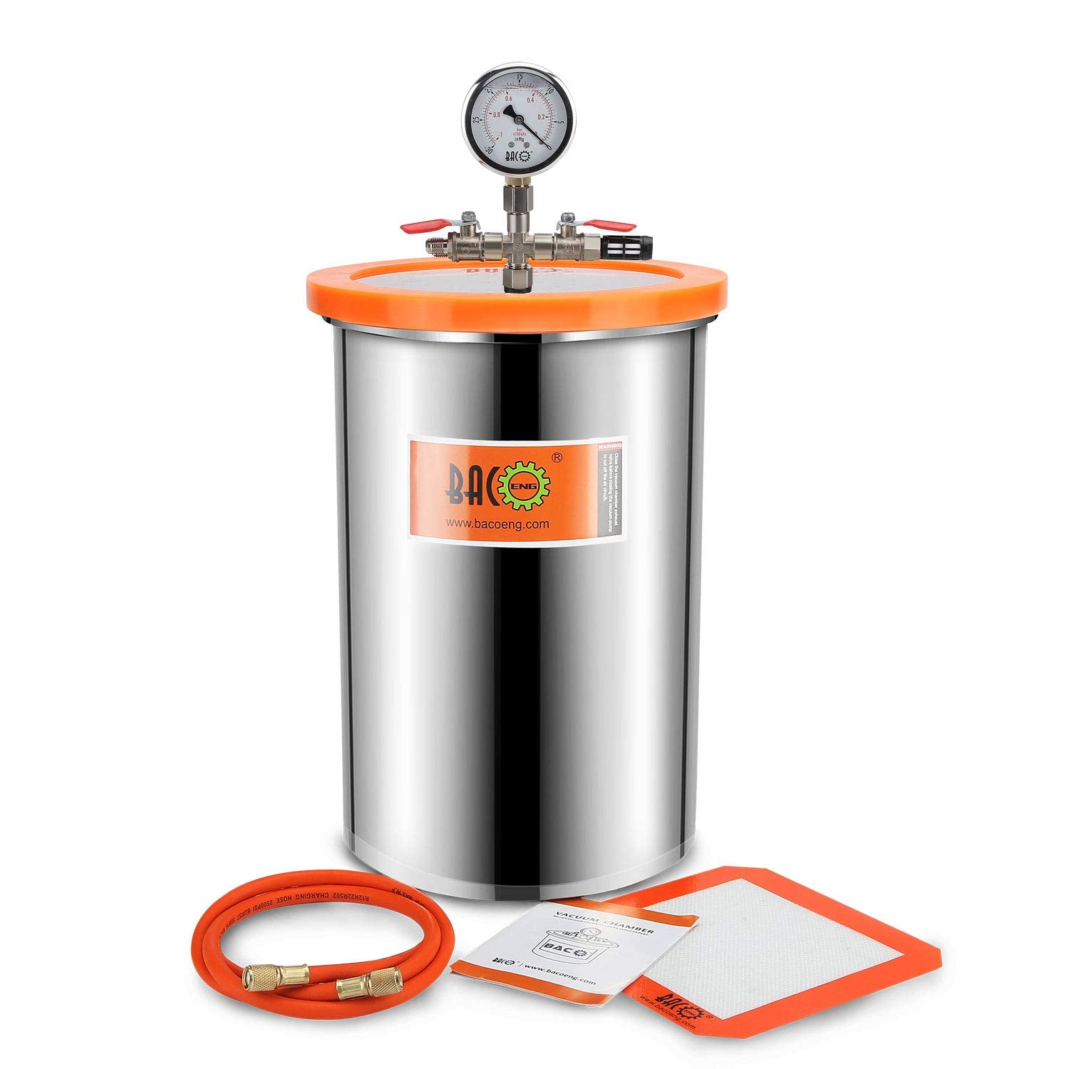 BACOENG 5 Gallon Vacuum Chamber with Pump, Stainless Steel Vacuum Degassing Chamber Kit with 3.6 CFM 1/4 HP Single Stage HVAC Vacuum Pump with Oil - WoodArtSupply