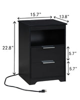 Kavonty Nightstand with Charging Station,End Table with 2 Drawers,Wooden End Table with Drawer and Opening Shelf,Side Table for Bedroom, Black Kavonty
