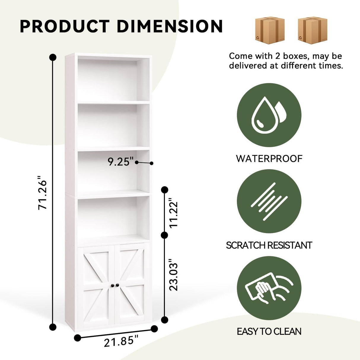 OneBlis 71.5" Bookshelf and Bookcase, 6-Tier Bookshelves with Cabinet Doors, Tall Display Shelves with Storage for Home Office, Living Room (White) OneBlis