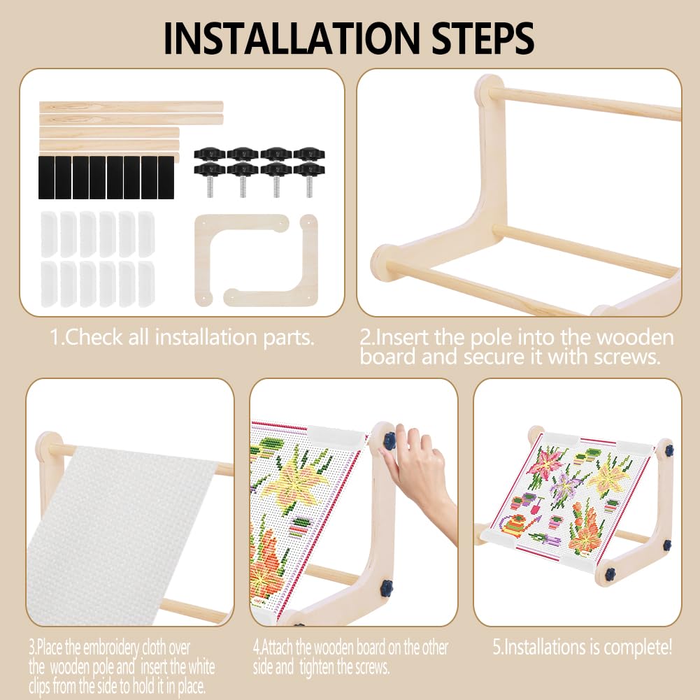 Adjustable Embroidery Table Stand, Cross Stitch Hoop Stand, Wood Embroidery Holder for Lap or Table Top Cross Stitch or Tapestry Needlepoint Embroidery, 2 Sizes Rod ( 11.8" and15.75) LKCXMZP