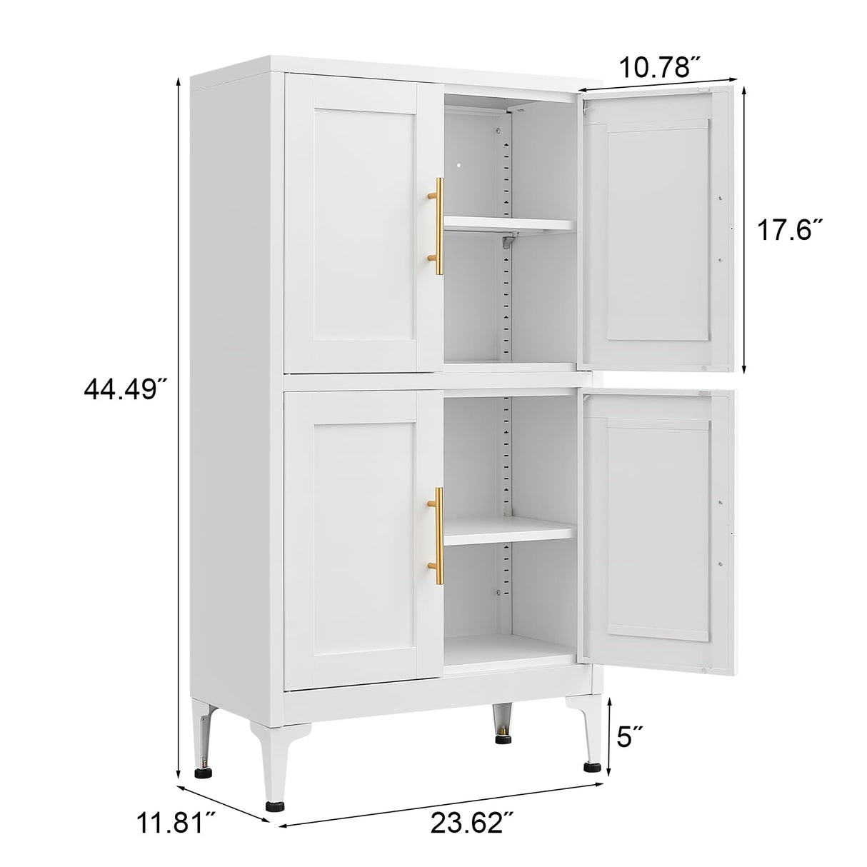 IRONFFICE Bathroom Storage Cabinet,Metal Freestanding Bathroom Cabinet with Adjustable Shelves,Laundry Room Cabinets with 4 Doors,White IRONFFICE