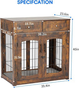 GAOMON Dog Crate Furniture with Cushion,Wooden Dog Kennels Indoor with 2 Drawers,Dog Furniture Crate End Table with Storage GAOMON