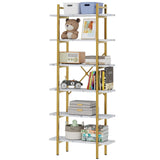 Azheruol 6 Tiers Bookshelf Organizer White Faux Marble Shelf,Modern Open Display Storage Bookcase, and Metal Bookshelf Standing Storage Shelf Tall Shelving Units for Home Office Study Azheruol