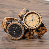 BOBO BIRD Mens Wooden Watch Analog Quartz with Week Display Lightweight Handmade Wood Wrist Watch for Men (Black Dial) BOBO BIRD