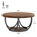 Tribesigns Round Coffee Table with 2 Tiers, 31.5" Wooden Circle Accent Cocktail Table with Storage Shelf and Metal Frame, Industrial Center Tables for Living Room, Brown & Black Tribesigns