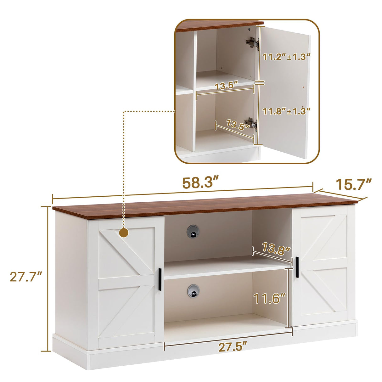 HollyHOME TV Stand for TVs up to 65”, Wood Entertainment Center with Adjustable Storage Shelves, Media TV Console Table for Living Room and Bedroom, White HollyHOME