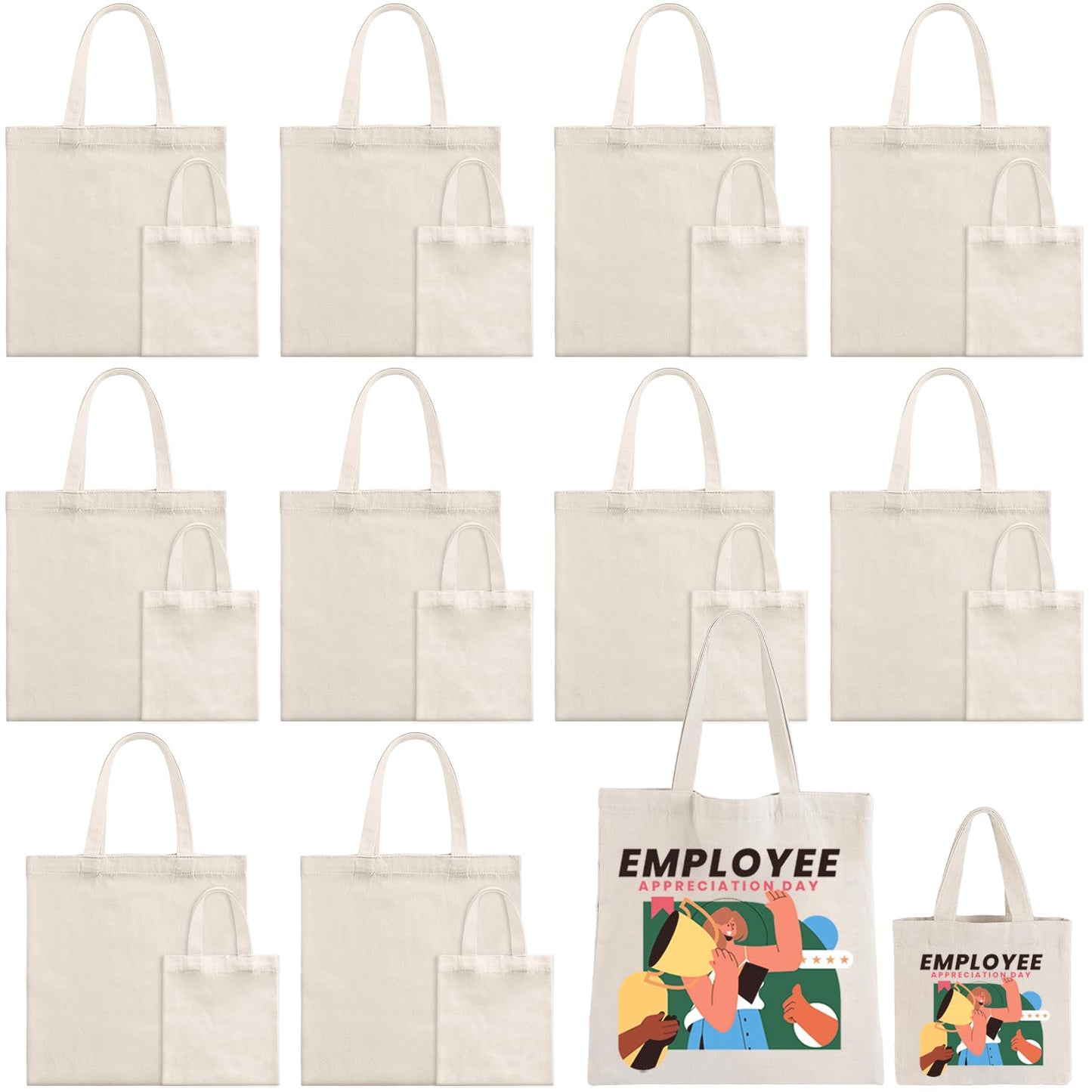 Sublimation Blank Tote Bags, 20Pack Canvas Tote Bags 15.4 x 15 Inch, 8 x 8.3 Inch Small Canvas Tote Bags Reusable Grocery Bags Shopping Cloth Bags for Heat Transfer, DIY, Christmas Craft, Ivory