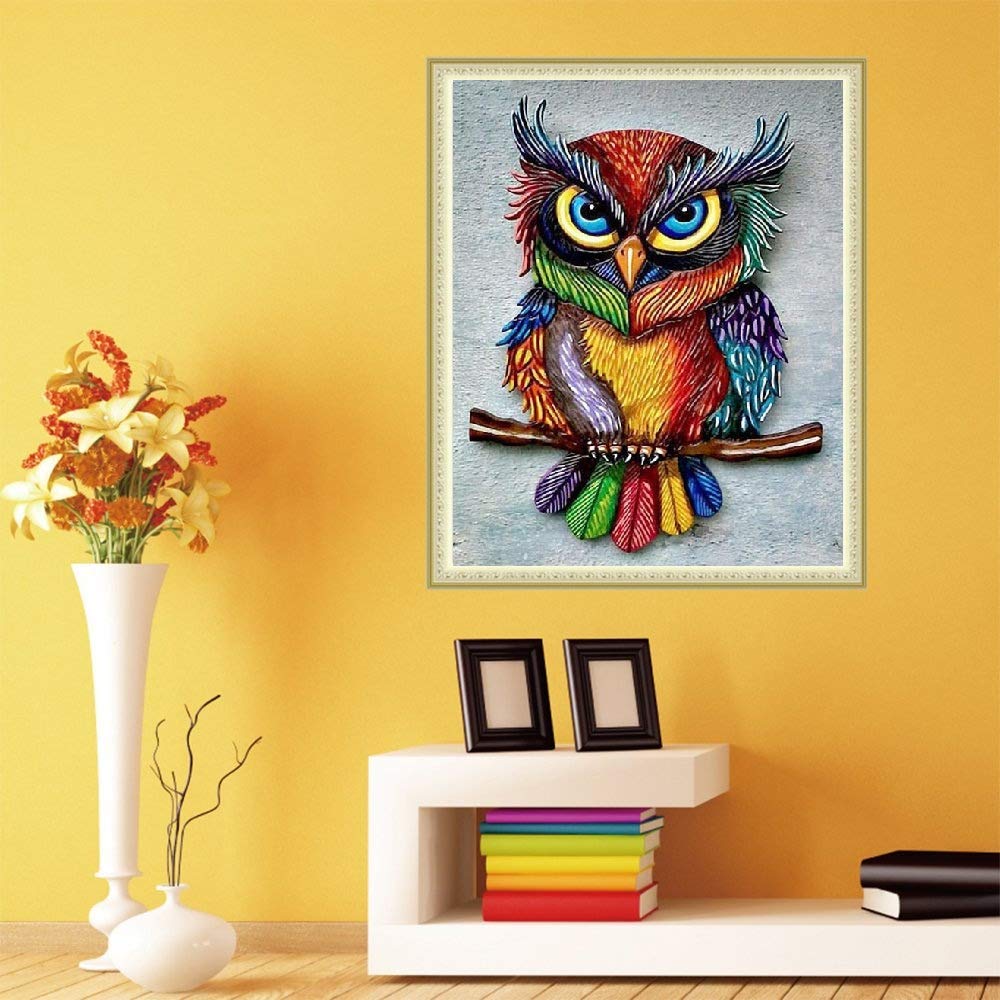 SUNKOO DIY Diamond Art Painting Kit for Adults - Full Drill Owl With Rainbow Big-Eyes - Rhinestone Kit for Home Wall Decor, 1216 Inches SUNKOO
